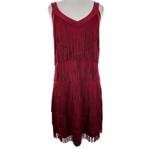 White House black market dress deep red size XS fringe Party flapper cocktail